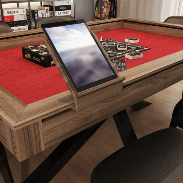 Support à tablette pour accessoires de table de jeux de société créé par Apex Mobilier, entreprise québecoise.