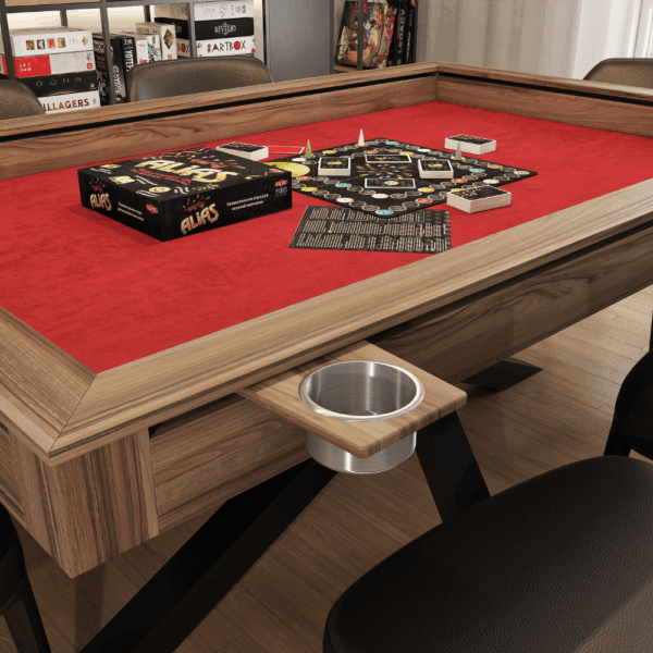 Porte verre pour accessoires de table de jeux de société créé par Apex Mobilier, entreprise québecoise.