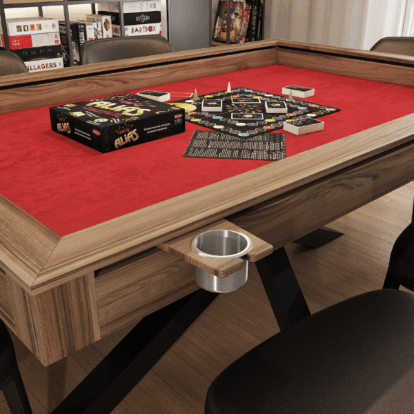 Porte verre pour accessoires de table de jeux de société créé par Apex Mobilier, entreprise québecoise.